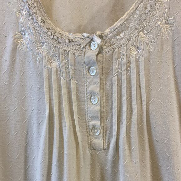 Miss Elaine MIDI Nightgown SZ Med Cap Sleeve Scoop Neck Embroidered Cream - Picture 3 of 8